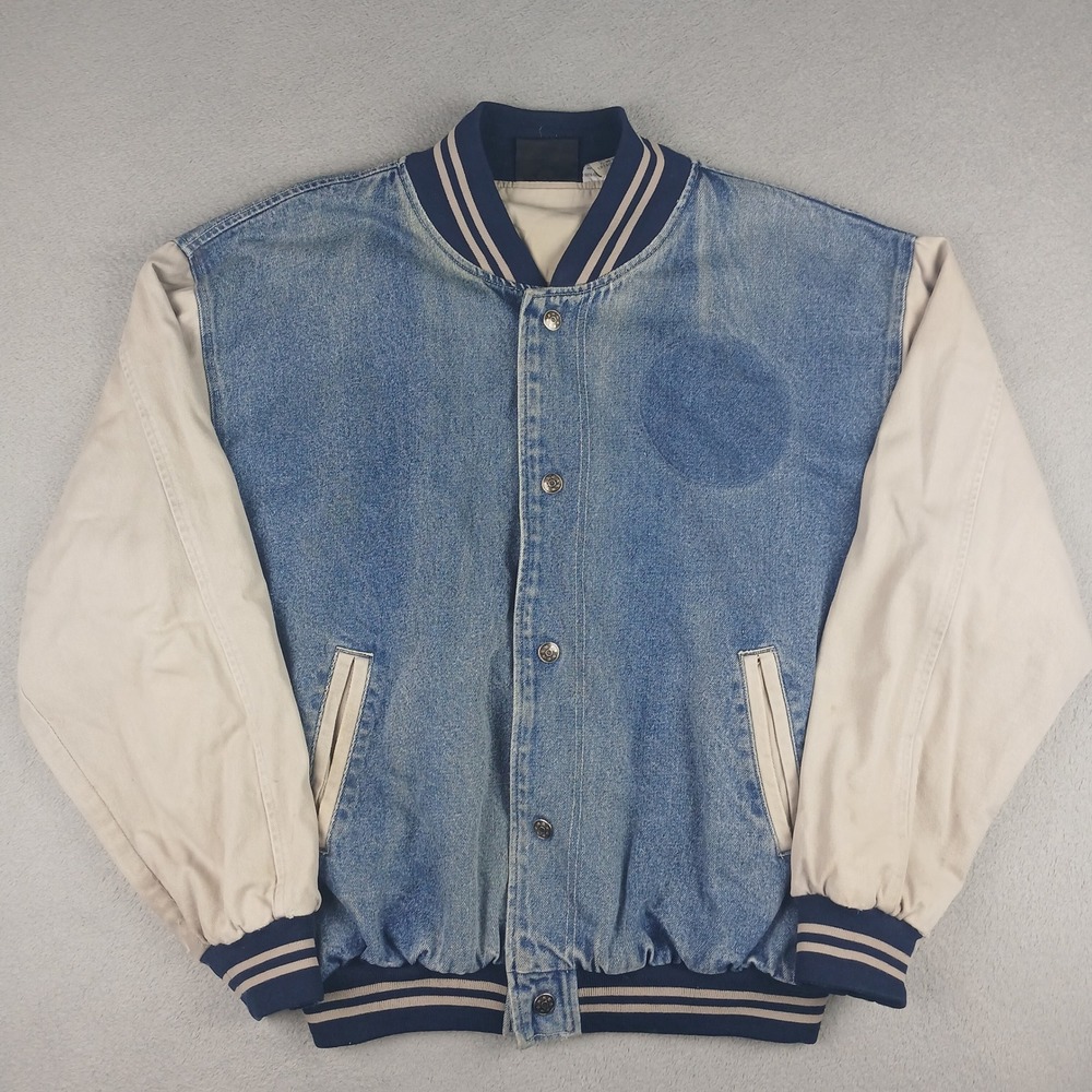 Hartwell ViaSport Varsity Jacket Men XL Denim Cream Twill Vintage Bomber 90s